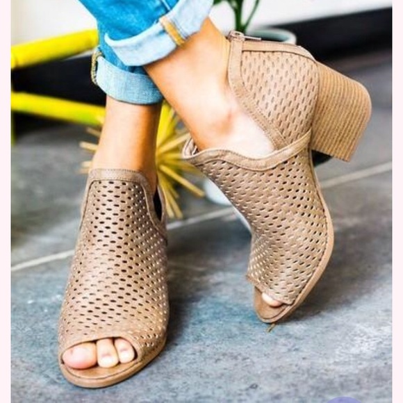 Shoes - Peep-toe Ankle Booties - Taupe